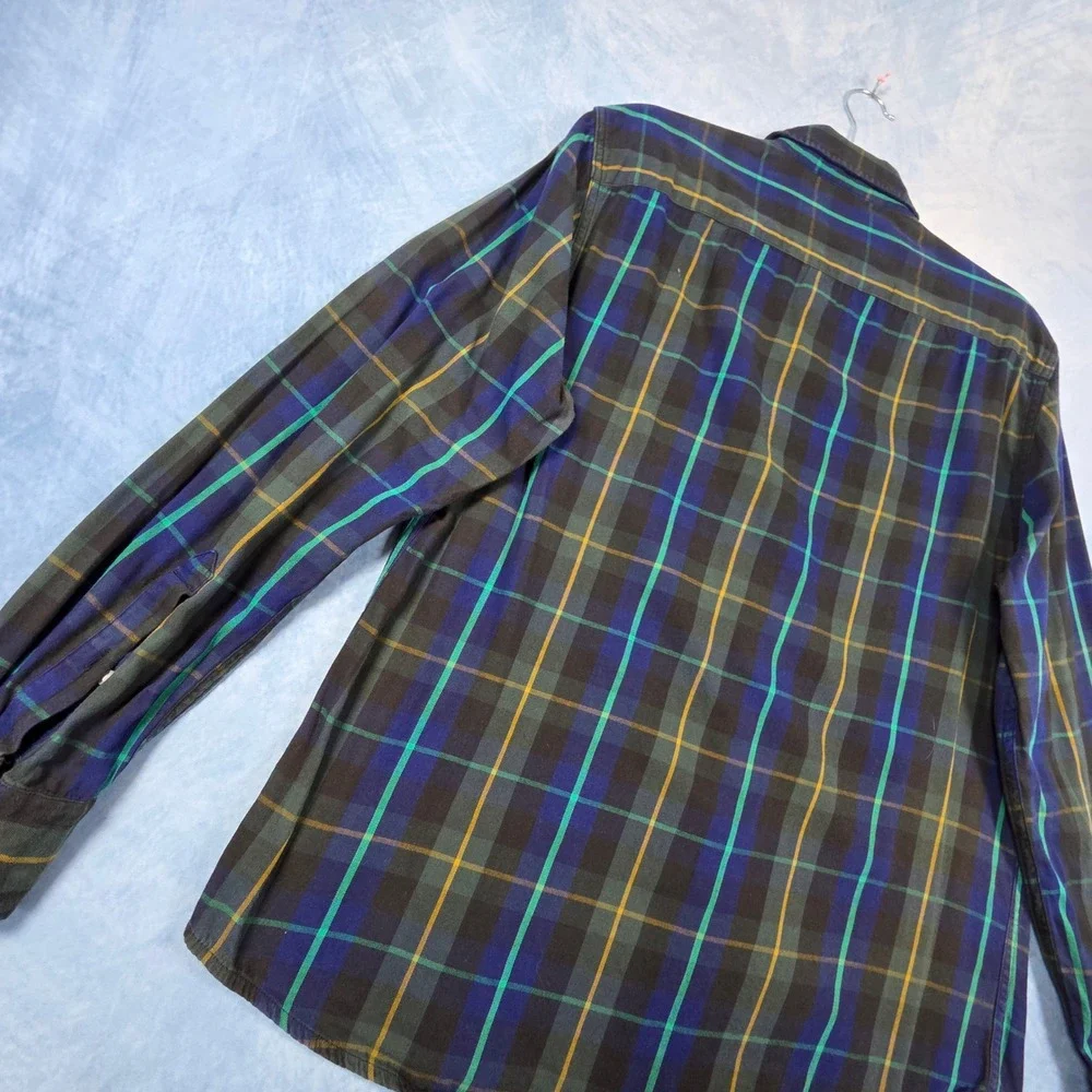 Levis Mens Slim Fit Plaid Flannel Button Down Shirt Navy Green Large 3838